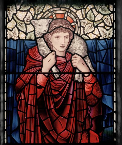 Birmingham, Ward End, Santa Margherita, Morris & Co., Edward Burne-Jones, John Henry Dearle, Il Buon Pastore, dettaglio, 1902, Brampton Cumbria, Titcomb, Wren da Edward Coley and Dearle Burne Jones